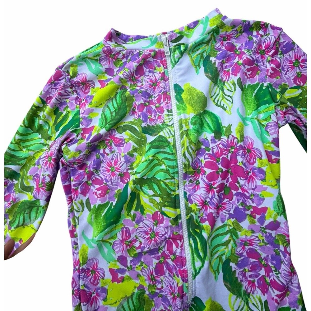 MOTT50 Mila Long Sleeve One Piece UPF 50 RashGuard Swim $138 Tropical Floral Zip